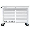 Servante d'atelier 15 tiroirs blanche XXL 1415 mm robuste en acier soudé verrouillable roues ø125 mm MW Tools