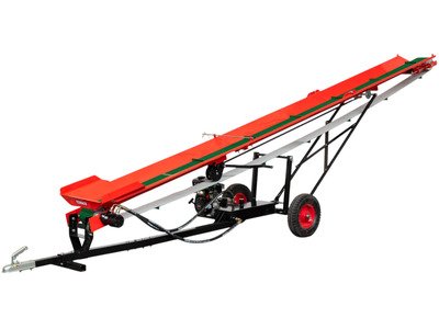 Tapis convoyeur pour bois de chauffage 5 mètres avec moteur essence de 2,5 ch - Sur roues avec timon Torros