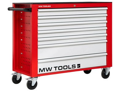 Servante d'atelier 7 tiroirs rouge et grise extra large 1135 mm avec verrouillage intégré dans la poignée roues ø125 mm MW Tools