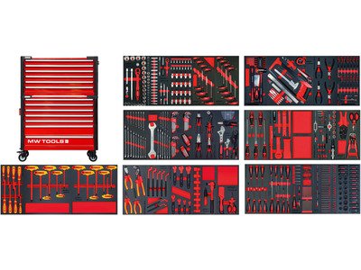 Servante d'atelier complète large, robuste avec coffre EV XL 567 outils MW Tools