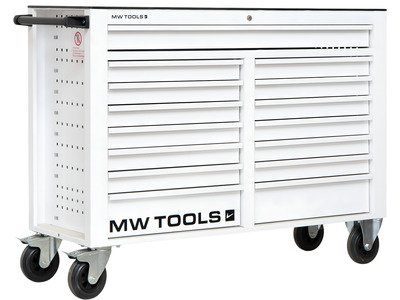 Servante d'atelier 15 tiroirs blanche XXL 1415 mm robuste en acier soudé verrouillable roues ø125 mm MW Tools