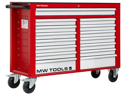 Servante d'atelier 15 tiroirs rouge et grise XXL 1415 mm robuste en acier soudé verrouillable roues ø125 mm MW Tools