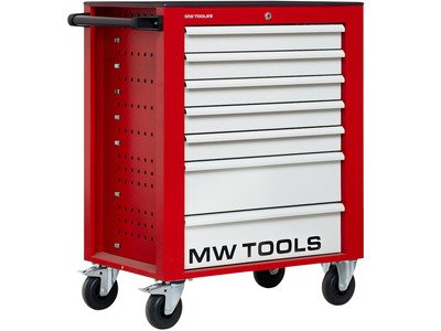 Servante d'atelier 7 tiroirs rouge et grise robuste en acier soudé verrouillable roues ø125 mm MW Tools