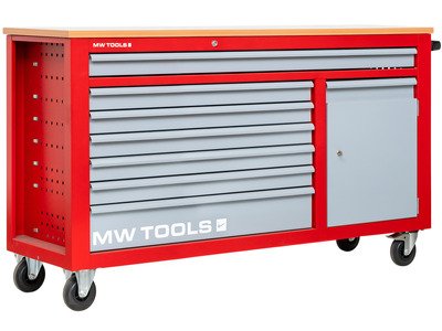 Servante d'atelier 7 tiroirs + 1 armoire rouge et grise XXL 1640 mm avec plan de travail stratifié MW Tools