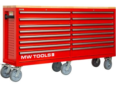 Servante d'atelier double 16 tiroirs type MEGA 2150 mm de large avec 6 grandes roues ø200 mm MW Tools