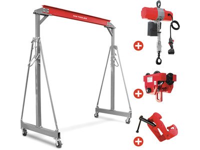 Grue à portique 1 t + palan électrique à chaîne sur batterie 36 V avec chariot et pince à poutre MW Tools