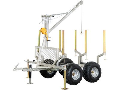 Remorque forestière double essieux 4 roues 1400kg 1800-2650x1300x1000mm avec grue de levage Torros