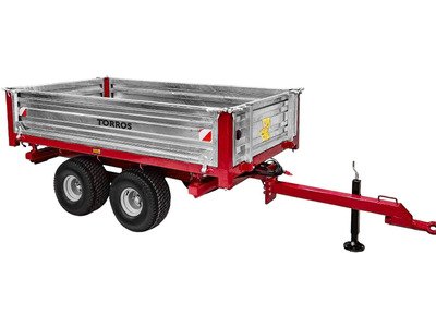 Remorque double essieu 2500 kg pour Micro-Tracteur - Benne galvanisée basculante hydraulique - 2400 x 1250 x 400 mm - Attelage anneau ø50 mm  Torros