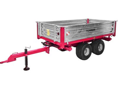 Remorque double essieu 2500 kg pour Micro-Tracteur - Benne basculante hydraulique 3 côtés – 2400 x 1350 x 400 mm - Attelage anneau ø50 mm Torros