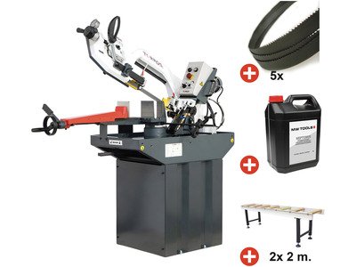Pack scie à ruban pour métaux 225 mm - 230 V - Vitesse variable - 2 convoyeurs 2 m - 5 rubans - Liquide de coupe 5 L Torros