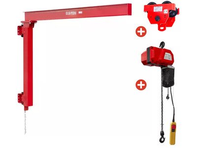 Potence murale 500 kg - Avec palan électrique à chaîne 300 kg 6 m et Chariot porte-palan MW Tools