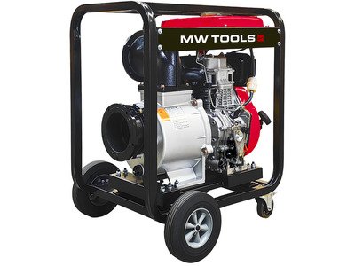 Pompe à eau 6" - 200.000 l/h - Moteur Diesel 15 CV - Hauteur de refoulement 15 m - Démarrage électrique - Sur roues MW Tools