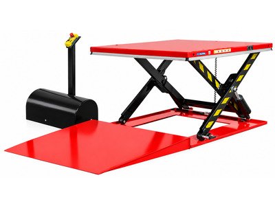 Table élévatrice à ciseaux électro-hydraulique avec rampe d’accès - Hauteur 870 mm - 2000 kg – 2,2 kW 230 V – Plateau 1600 x 1180 mm MW Tools