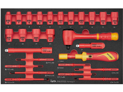 Set de tournevis dynamométriques isolés Foam3 tray Plat- PH- PZ- Smal 27 pièces Teng Tools