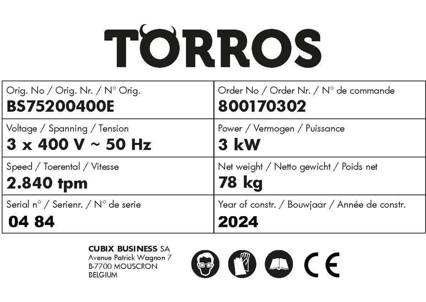 Ponceuse à bande pour métaux 75x2000 mm 29 m/s 3 kW 400V avec frein moteur électronique et arrêt d'urgence Torros - 3