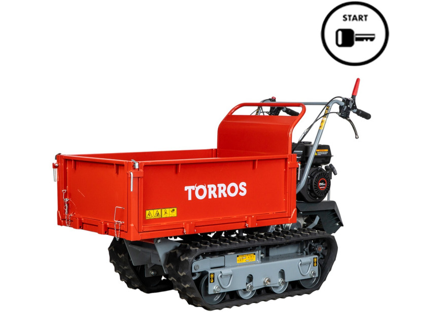 Mini dumper à chenilles 600 kg avec benne plate basculante 6,5 CV démarrage électrique 3 vitesses avant +1 vitesse arrière Torros