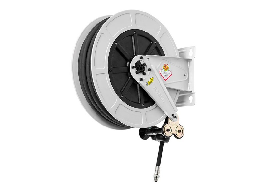 Enrouleur air et eau 15 m Ø G 1/2" (f) 20 bars Acier peint, ABS avec enroulement automatique et support mural fixe Raasm