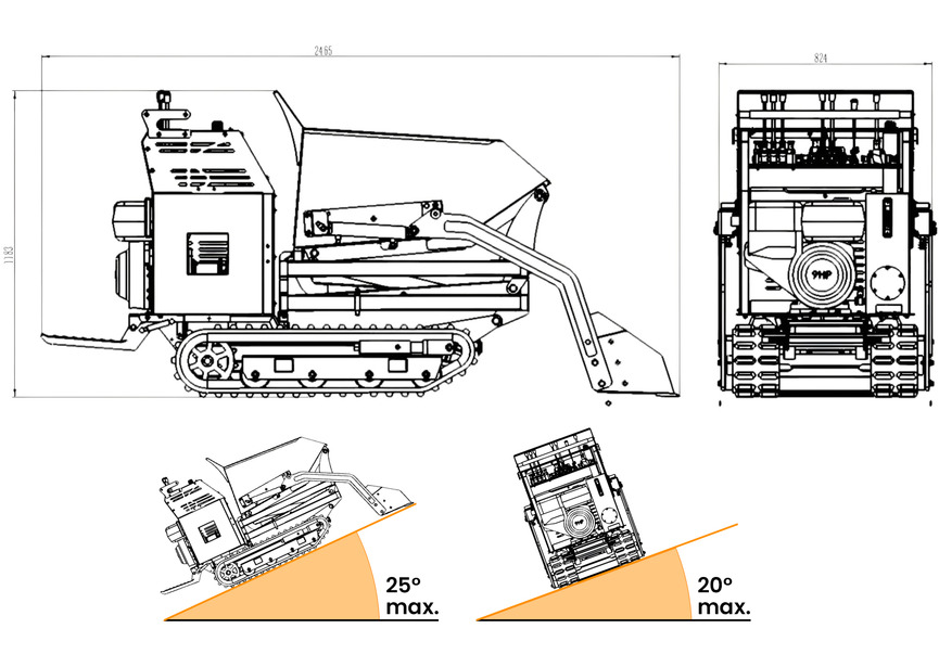 Minidumper hydrostatique à chenilles élévateur ciseaux avec pelle benne basculante 500KG 9CH à démarrage électrique Torros - 6