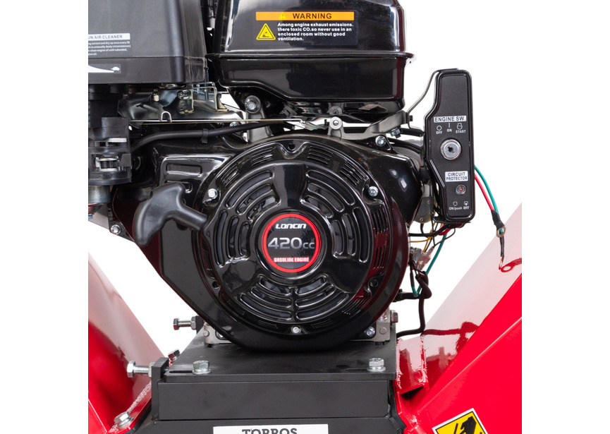 Broyeur de branches sur chenilles ø120mm 15CH 420cc essence démarrage électrique + brouette à moteur à chenilles plateau 300kg 6,5CH Torros - 4