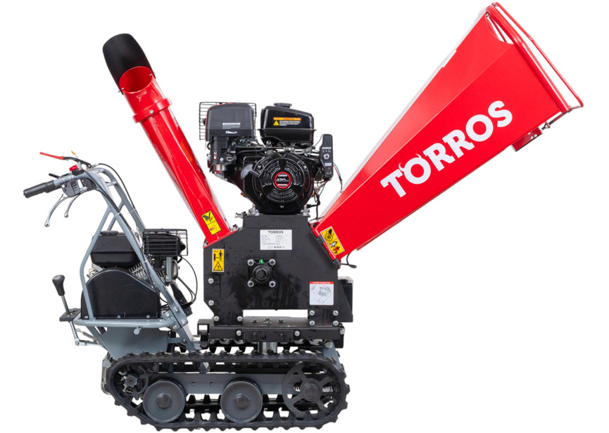 Broyeur de branches sur chenilles ø120mm 15CH 420cc essence démarrage électrique + brouette à moteur à chenilles plateau 300kg 6,5CH Torros - 2