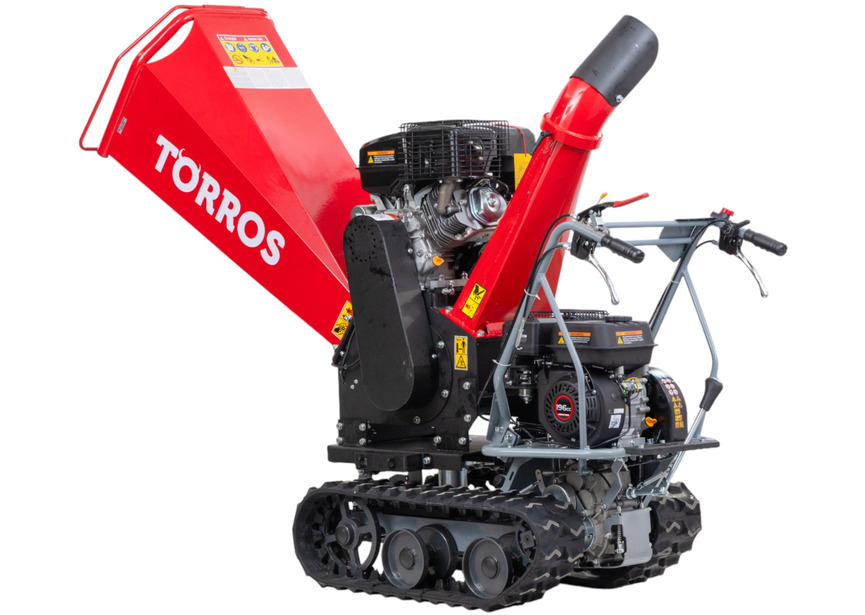 Broyeur de branches sur chenilles ø120mm 15CH 420cc essence démarrage électrique + brouette à moteur à chenilles plateau 300kg 6,5CH Torros - 15