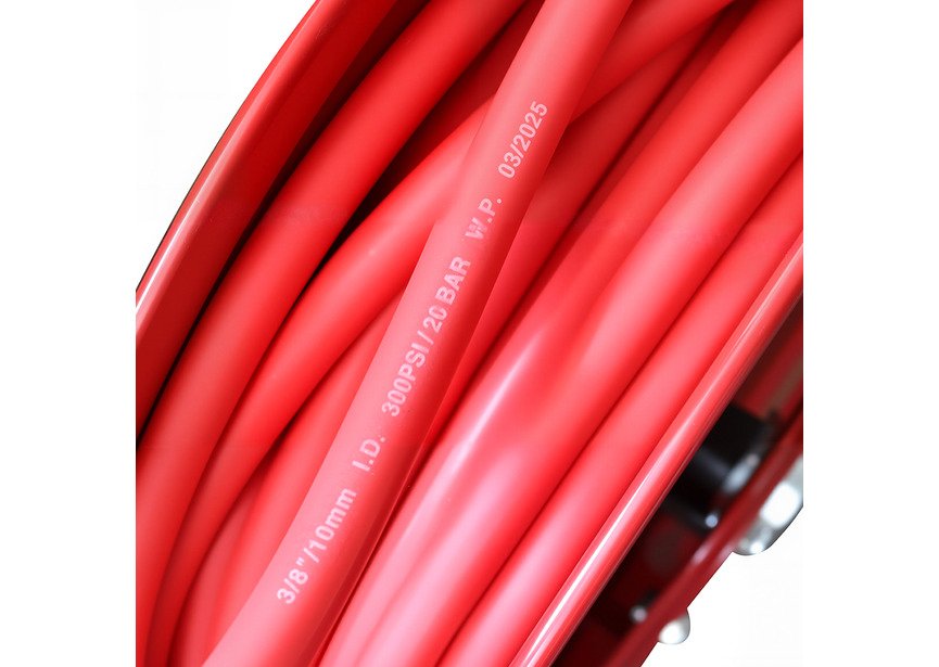 Enrouleur air 20 m Ø 3/8" 20 bars Acier peint avec enroulement automatique et support mural fixe MW Tools - 5