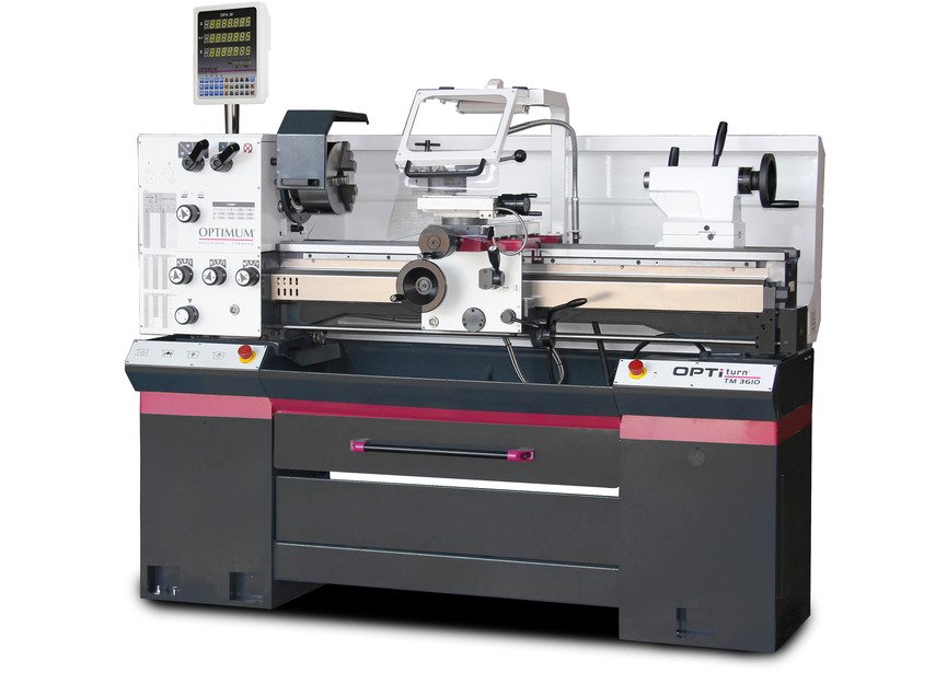 Tour à métaux – hauteur de pointe 180 mm – entrepointes 1000 mm – passage de broche 52 mm – 2,2 kW – 400V – avec accessoires essentiels Optiturn - 2