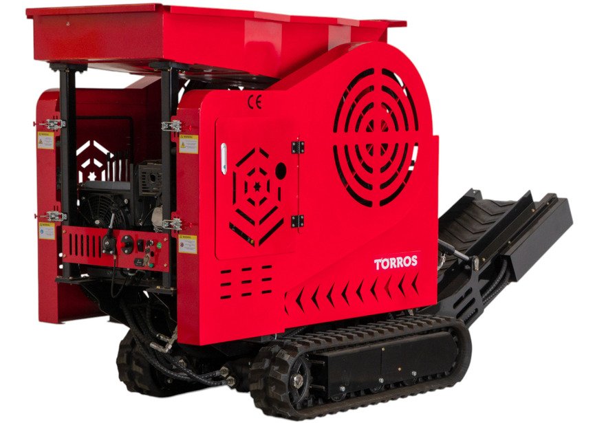 Mini concasseur de pierre sur chenilles avec moteur puissant à essence 18ch 500 cc - 2 à 5 tonnes/heure - Avec tapis convoyeur MW Tools