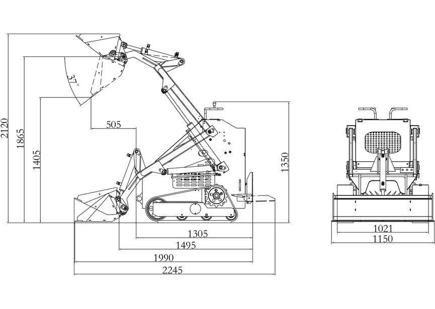 Mini chargeur sur chenilles moteur essence 23ch - 16 kW - 1000 kg - Capacité de levage 300 kg - Avec godet MW Tools - 5
