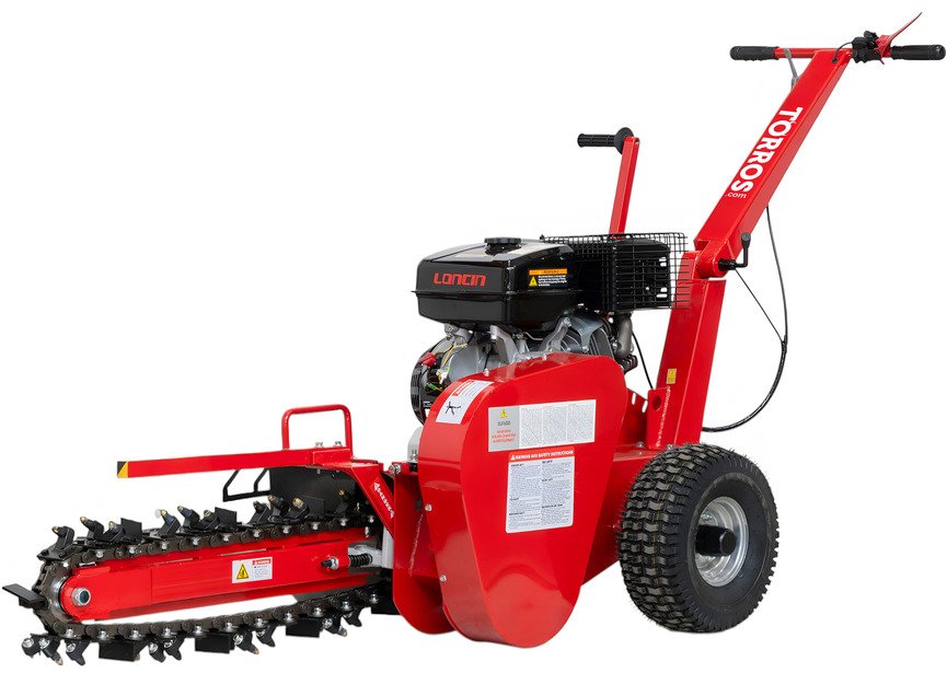 Trancheuse de sol thermique essence 15ch 420 cm³ - Largeur de tranchée 100 mm - Profondeur réglable jusqu'à 600 mm Torros