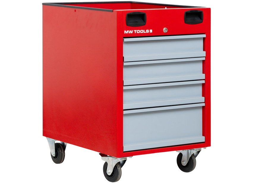 Petite servante d'atelier 4 tiroirs rouge et grise compacte hauteur 775 mm idéale pour un établi MW Tools