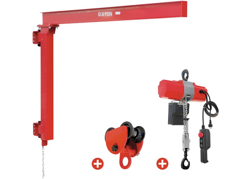 Potence murale 500 kg avec palan électrique à chaîne 3 m et chariot roulant MW Tools