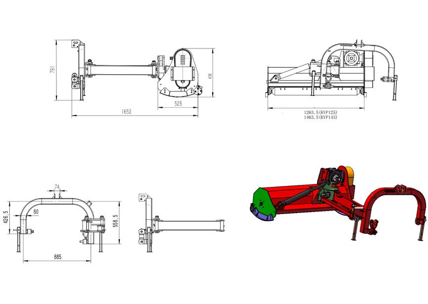 Broyeur d’accotement latéral avec déport hydraulique 125 cm - Inclinable à la verticale - Cardan et attelage trois points - Série moyenne Torros - 11