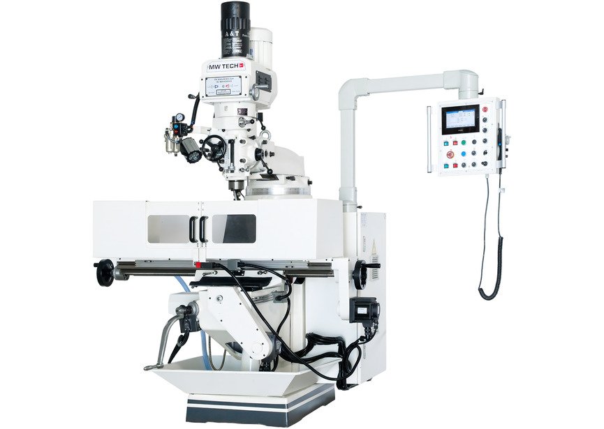 Fraiseuse à tourelle Teach-in - X 670 mm Y 310 mm Z 315 mm - avec servomoteurs PLC et HMI - 2,2 kW 400 V MW-Tech