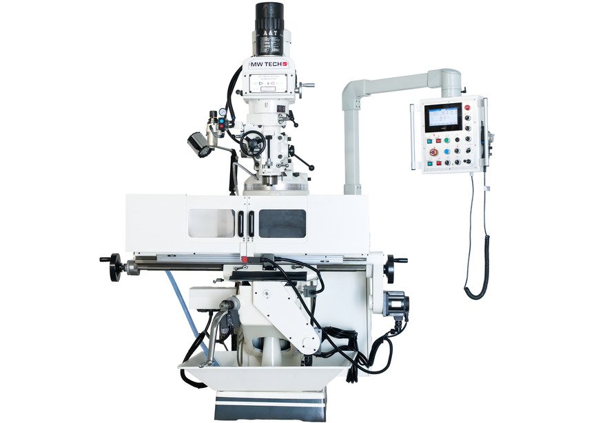 Fraiseuse à tourelle Teach-in - X 670 mm Y 310 mm Z 315 mm - avec servomoteurs PLC et HMI - 2,2 kW 400 V MW-Tech - 2