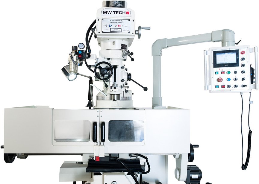 Fraiseuse à tourelle Teach-in - X 670 mm Y 310 mm Z 315 mm - avec servomoteurs PLC et HMI - 2,2 kW 400 V MW-Tech - 3