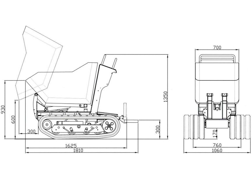 Minidumper Honda hydrostatique à chenilles avec benne basculante 800 kg - Moteur 9 CH Torros - 4