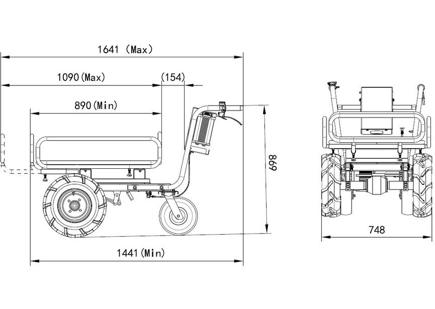 Brouette électrique 4 roues à châssis tubulaire extensible et amovible + benne plastique 300L 300KG - batterie 40V / 6Ah Torros - 3