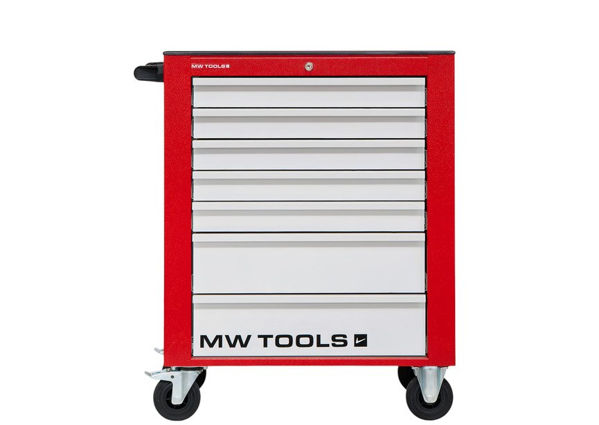 Servante d'atelier 7 tiroirs rouge et grise robuste en acier soudé verrouillable roues ø125 mm MW Tools - 2