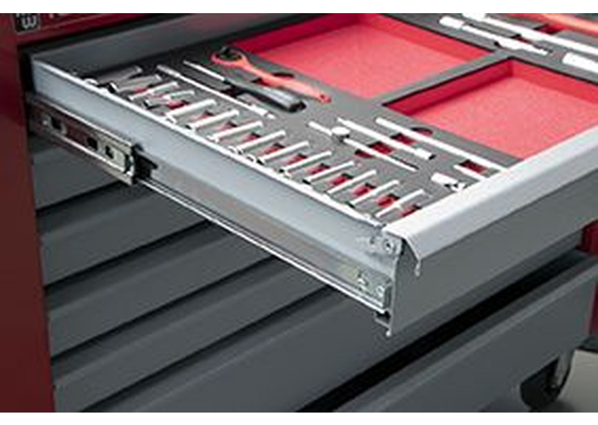 Servante d'atelier 7 tiroirs rouge et grise large 940 mm en acier soudé verrouillable roues ø125 mm MW Tools - 6