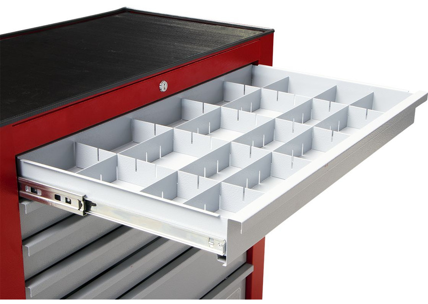 Servante d'atelier 7 tiroirs rouge et grise large 940 mm en acier soudé verrouillable roues ø125 mm MW Tools - 8