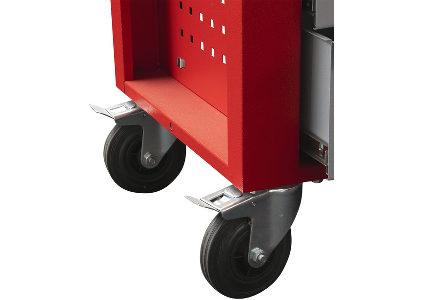 Servante d'atelier 7 tiroirs rouge et grise large 940 mm en acier soudé verrouillable roues ø125 mm MW Tools - 9