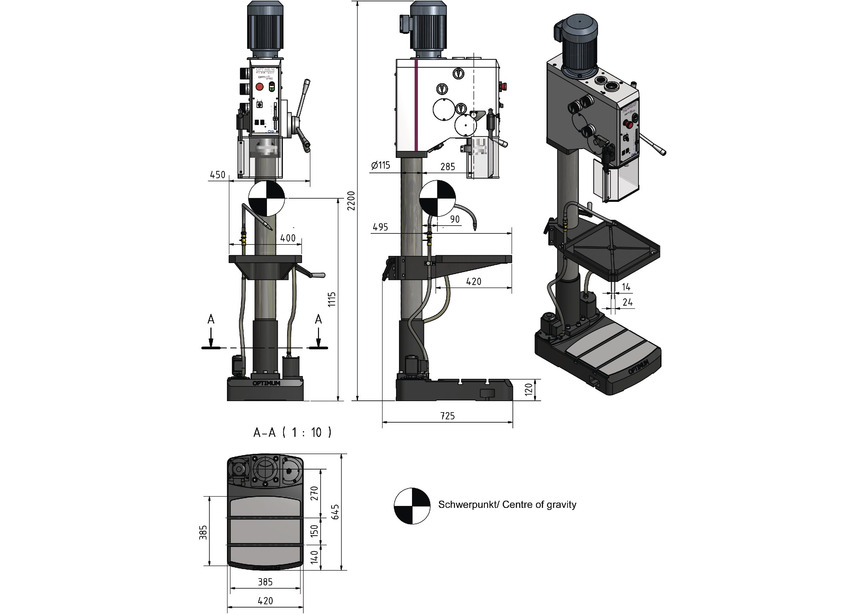 Perceuse à colonne par engrenages jusque ø 30 mm CM4 2,2 kW 400V vitesses variables avances de perçage Optidrill - 4