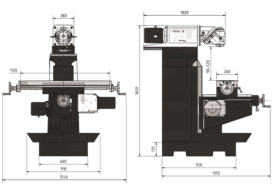 Fraiseuse universelle type Huron X 600 mm Y 270 mm Z 380 mm avance mécanique longitudinale tranversale ISO40 Optimill - 2