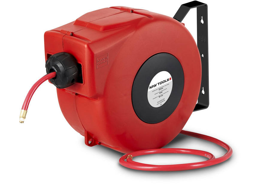 Enrouleur air 20 m Ø 3/8" 10 bars PP avec enroulement automatique et support mural pivotant MW Tools