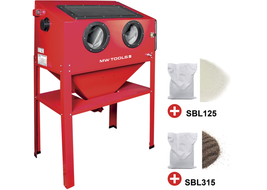 PACK Cabine de sablage 220 L avec 25 kg de perles de verre et 25 kg de corindon brun MW Tools