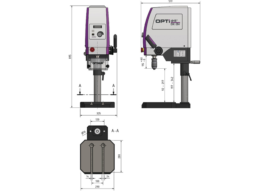Perceuse d'établi de précision jusque ø 13 mm raccord B16 850W 230V vitesses variables tête réglable Optidrill - 2