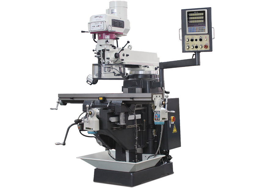 Fraiseuse à tourelle X 820 mm Y 410 mm Z 400 mm variateur mécanique jusque 4200 tpm affichage digital ISO40 Optimill