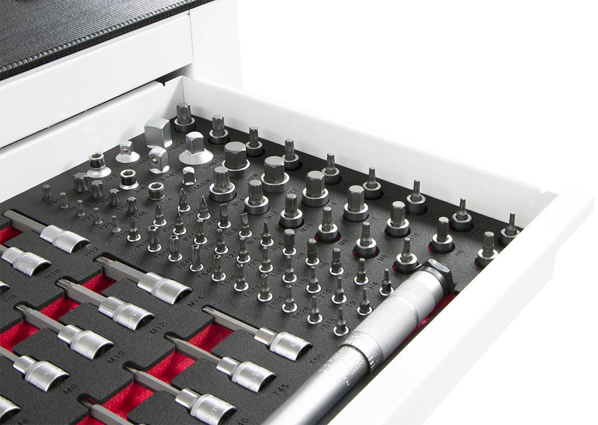 Servante d'atelier 15 tiroirs blanche XXL 1415 mm robuste en acier soudé verrouillable roues ø125 mm MW Tools - 5