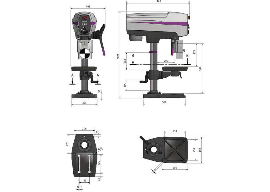 Perceuse d'établi moderne fonctionnelle jusque ø 25 mm CM3 750W 230V affichage digital vitesses Optidrill - 4